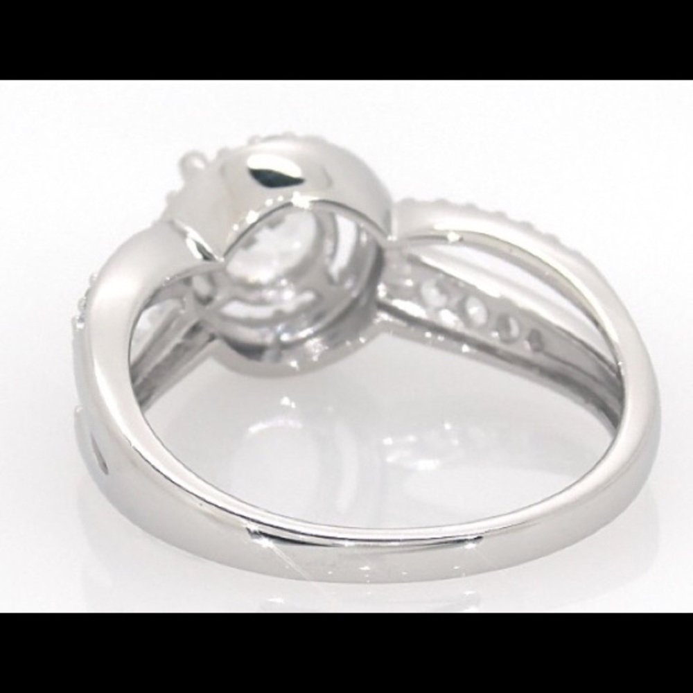(925) Lab-Created White Sapphire Halo Style Ring - Picture 5 of 8